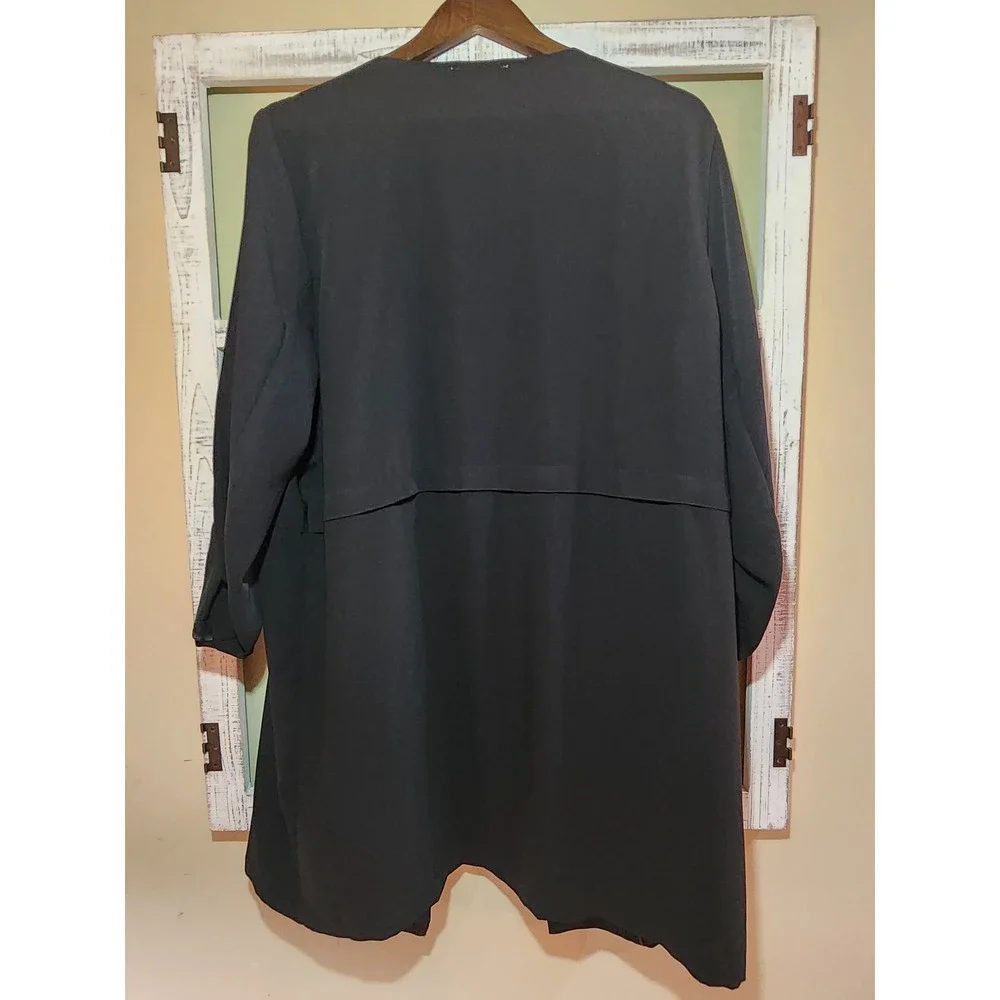 Philosophy Woman Black Open Front Duster Jacket NWT Plus Size 1X Notched Collar